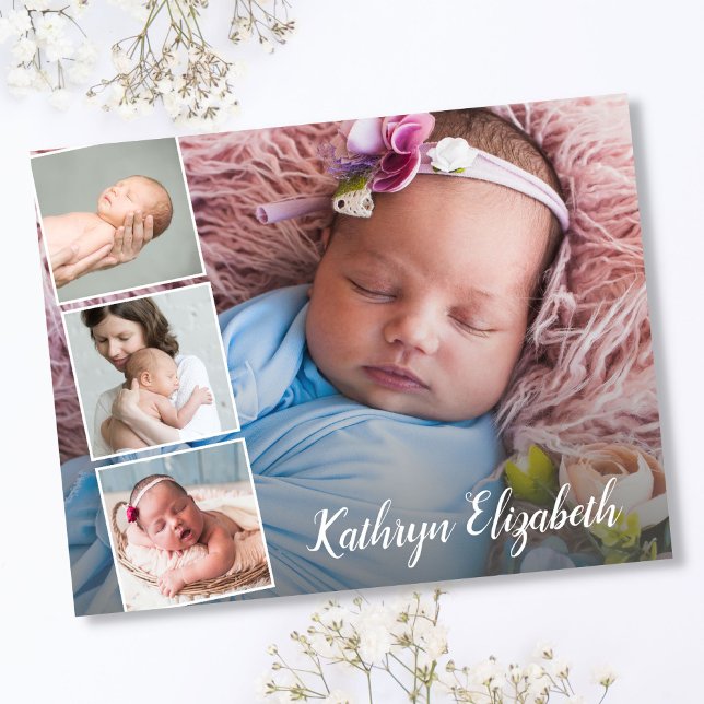 Baby Birth Notification & Tack Photo Collage Vykort (Skapare uppladdad)