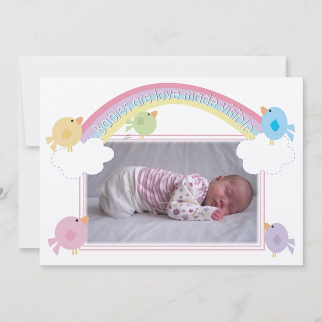 Baby Birth Photo annnouncement Birds & Rainbow Inbjudningar (Framsida)