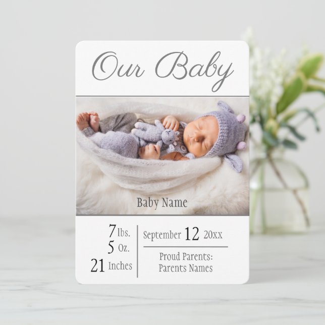 Baby Birth Photo Grått Vår Baby Meddelande (Stående Fram)