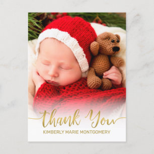 Baby Birth Photo Guld Script Typography Tack Helg Vykort