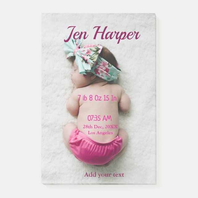 Baby birth stats add name place date keepsake memo post-it block (Framsida)