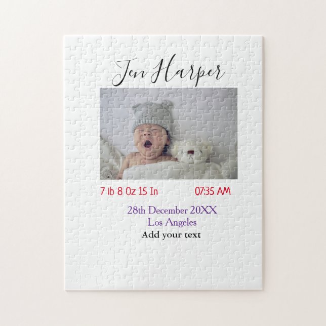 Baby birth stats add name place date keepsake memo pussel (Vertikal)