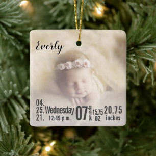 Baby Birth Stats Birth Record julfoto Cera Julgransprydnad Keramik