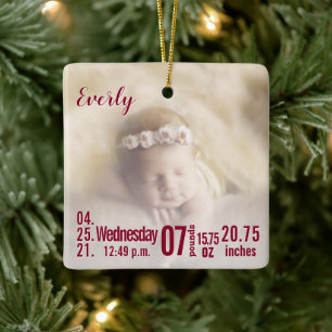 Baby Birth Stats Birth Record julfoto Cera Julgransprydnad Keramik