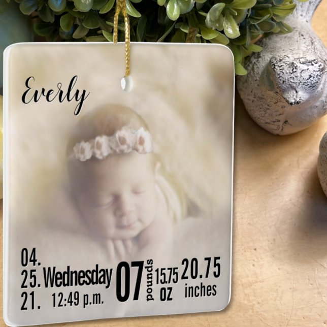 Baby Birth Stats Birth Record julfoto Cera Julgransprydnad Keramik (Skapare uppladdad)