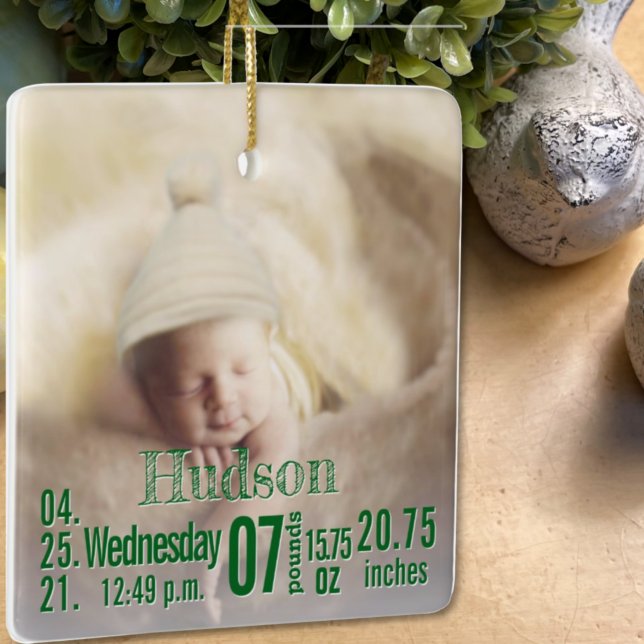 Baby Birth Stats Birth Record julfoto Cera Julgransprydnad Keramik (Skapare uppladdad)