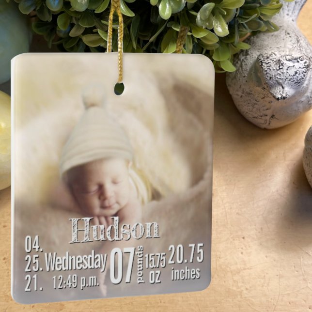 Baby Birth Stats Birth Record julfoto Cera Julgransprydnad Keramik (Skapare uppladdad)
