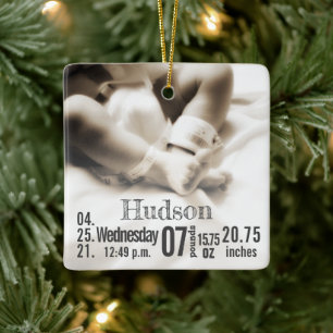 Baby Birth Stats Birth Record julfoto Cera Julgransprydnad Keramik