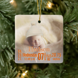 Baby Birth Stats Birth Record julfoto Cera Julgransprydnad Keramik