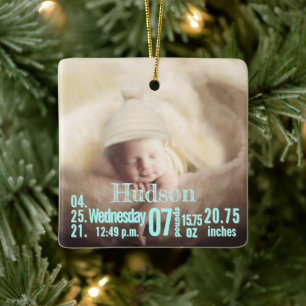Baby Birth Stats Birth Record julfoto Cera Julgransprydnad Keramik