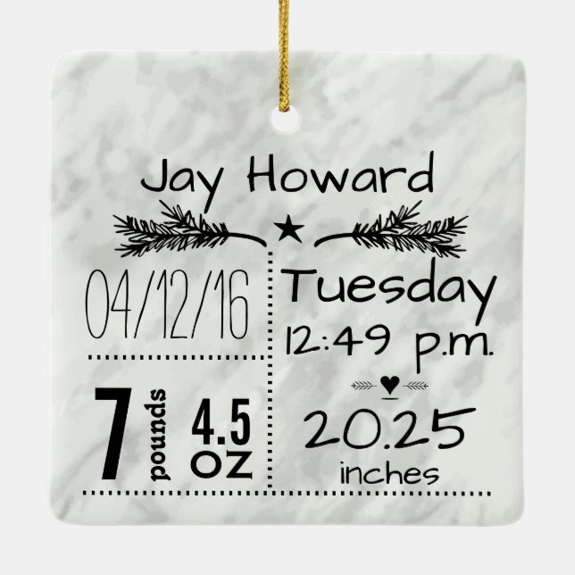 Baby Birth Stats Birth Record julfoto Julgransprydnad Keramik (Baksida)