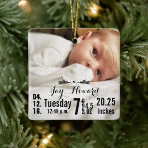 Baby Birth Stats Birth Record julfoto Julgransprydnad Keramik