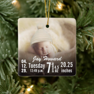 Baby Birth Stats Birth Record julfoto Julgransprydnad Keramik