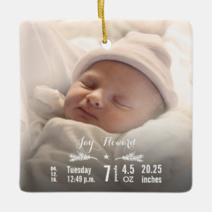 Baby Birth Stats Birth Record julfoto Julgransprydnad Keramik