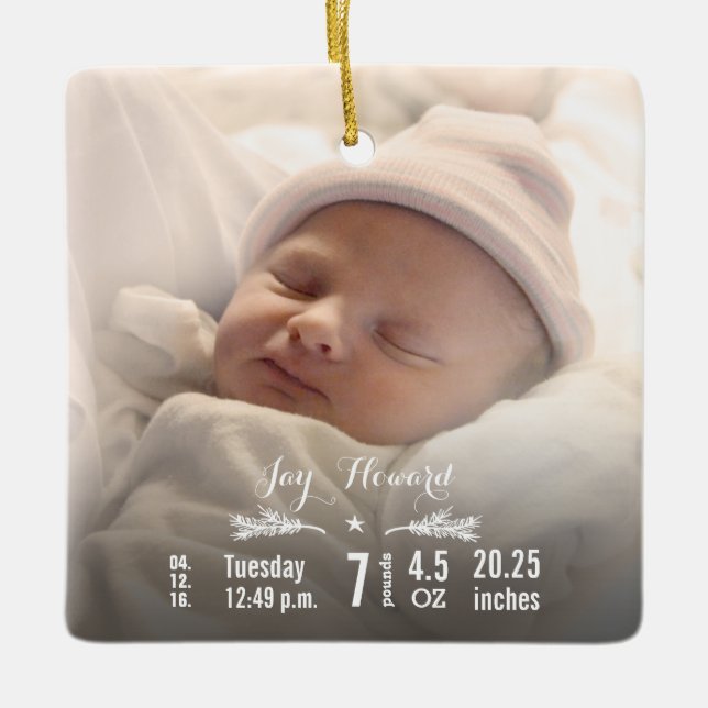 Baby Birth Stats Birth Record julfoto Julgransprydnad Keramik (Framsida)