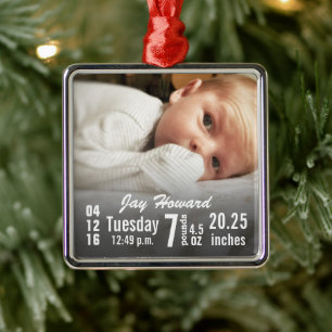 Baby Birth Stats Birth Record julfoto Julgransprydnad Metall