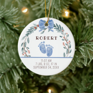 Baby Birth Stats Boy Photo Baby Första jul Julgransprydnad Keramik