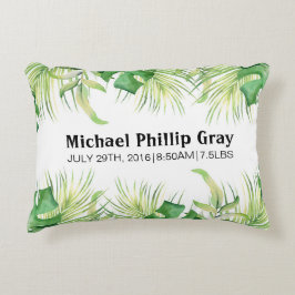 Baby Birth Stats Custom Name Tropical Grönt Handfl Prydnadskudde