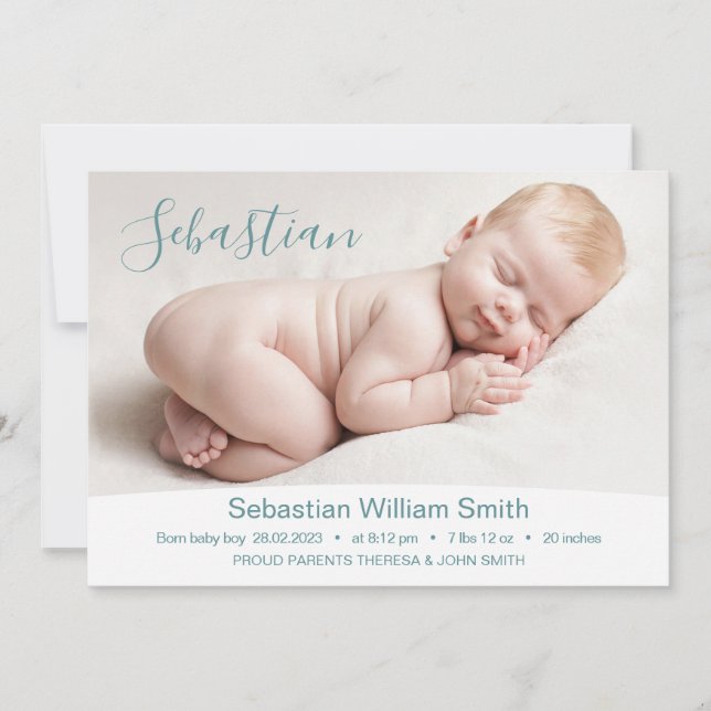 Baby Birth Stats Photo Announcement Card Meddelande (Framsida)