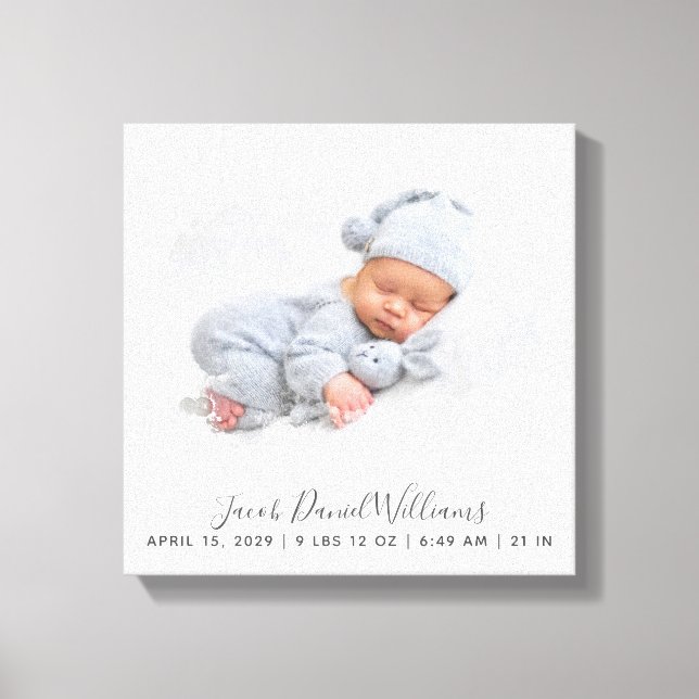 Baby Birth Stats Photo Mask Newborn Keepsak Canvastryck (Framsida)