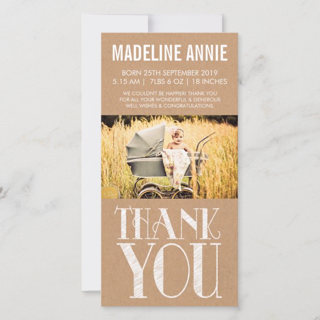 Baby Birth Tack Photo Cards Rustic Burlap (Framsida)