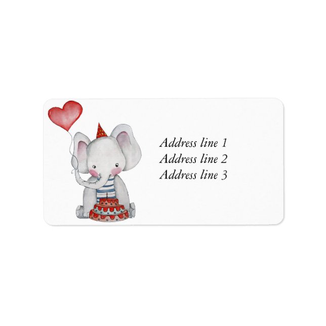 Baby Birthday Elephant Address Label Adressetikett (Framsidan)