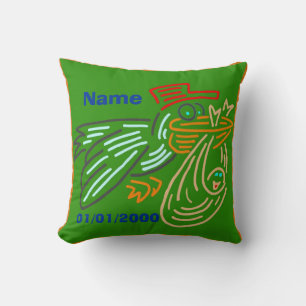 Baby Birthday Stork Pillow Grönt Kudde