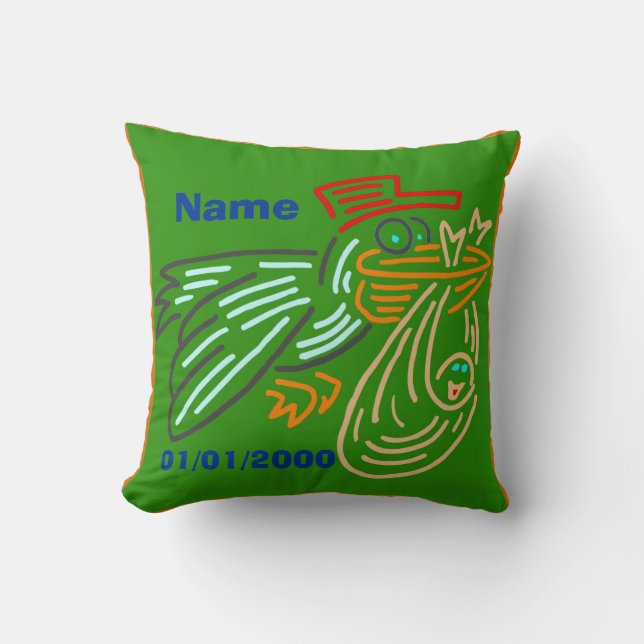 Baby Birthday Stork Pillow Grönt Kudde (Framsida)