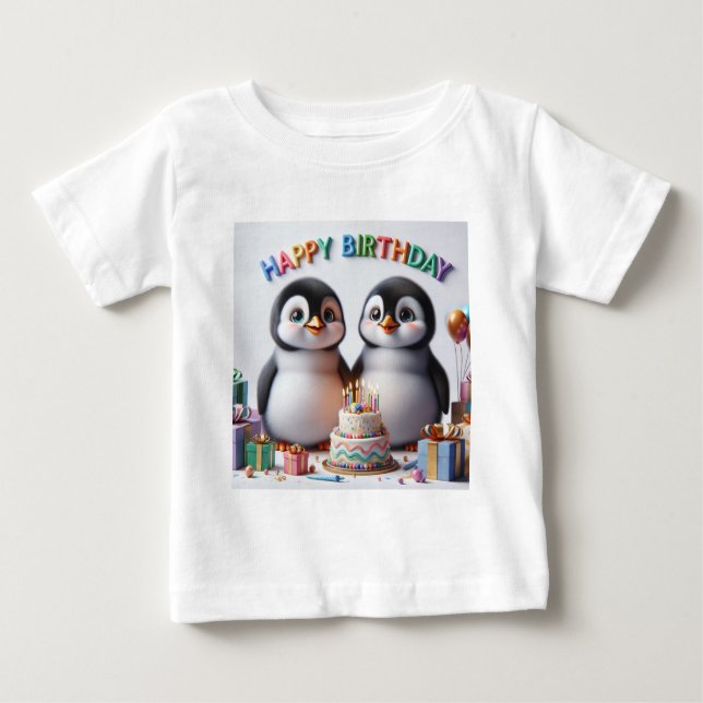 Baby Birthday Tshirt med pingviner T Shirt (Framsida)