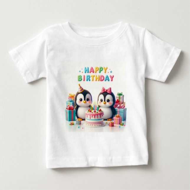 Baby Birthday Tshirt med pingviner T Shirt (Framsida)