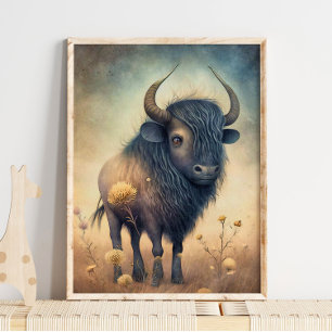 Baby Bison Afrikanskt Djur   Bison Väggtryck Poster