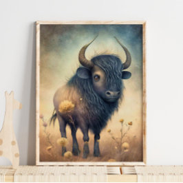 Baby Bison Afrikanskt Djur | Bison Väggtryck Poster