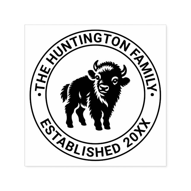 Baby Bison-familjen Namn Datum Estd Självfärgande Stämpel (Design)