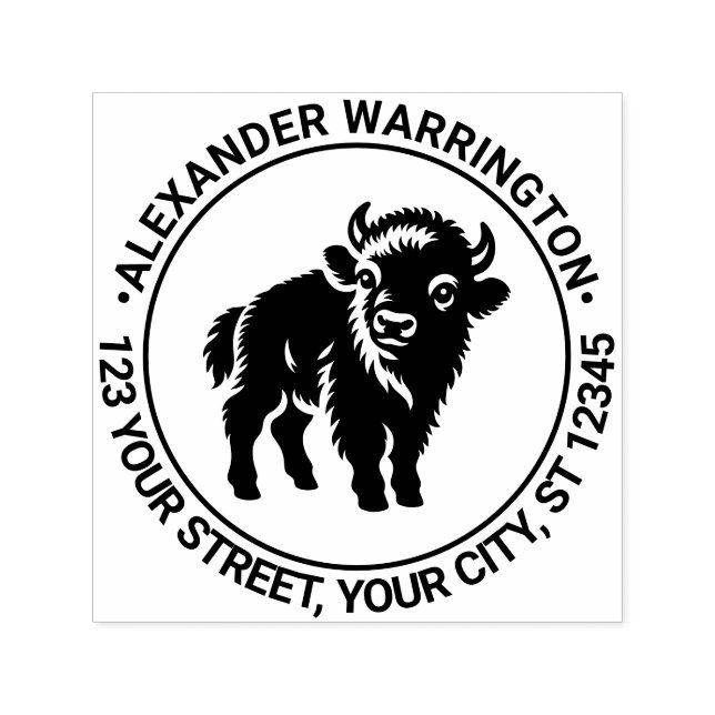 Baby Bison Stående Namn Ret Adress #2 Självfärgande Stämpel (Design)