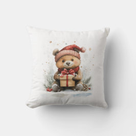 Baby-björnen i Santa Hat - Helgdag jul Kudde