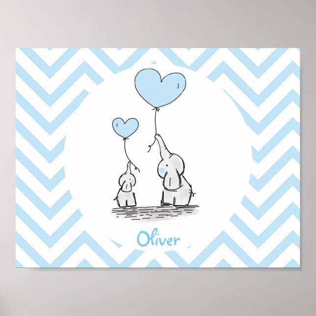 Baby Blå Elefant Personlig Baby Pojke Poster (Framsidan)