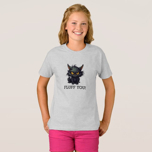 Baby Black Cat Design - flickors grundläggande T-S T Shirt (Hel framsida)