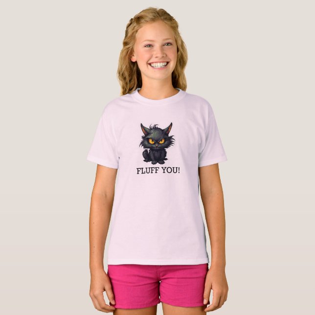 Baby Black Cat Design - flickors grundläggande T-S T Shirt (Hel framsida)