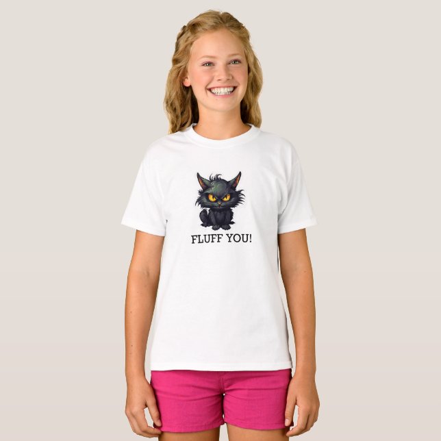 Baby Black Cat Design - flickors grundläggande T-S T Shirt (Hel framsida)