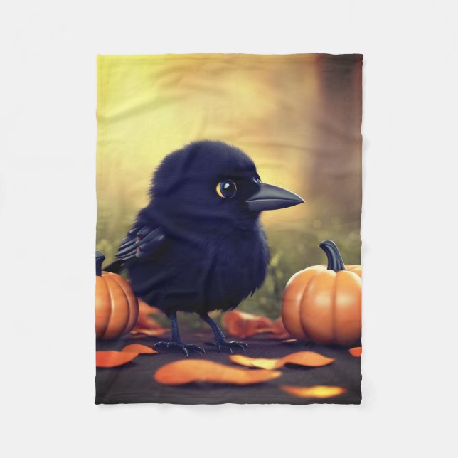 Baby black crow and pumpkins  fleecefilt (Framsidan)