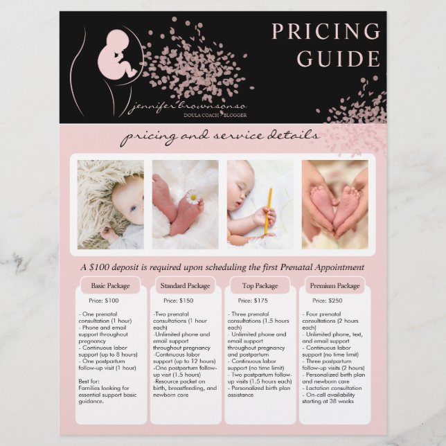 Baby Black Doula Birth Coach Pregnant Pricing Reklamblad (Framsidan)
