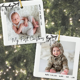 Baby Black White Mitt första julfoto Julgransprydnad Keramik