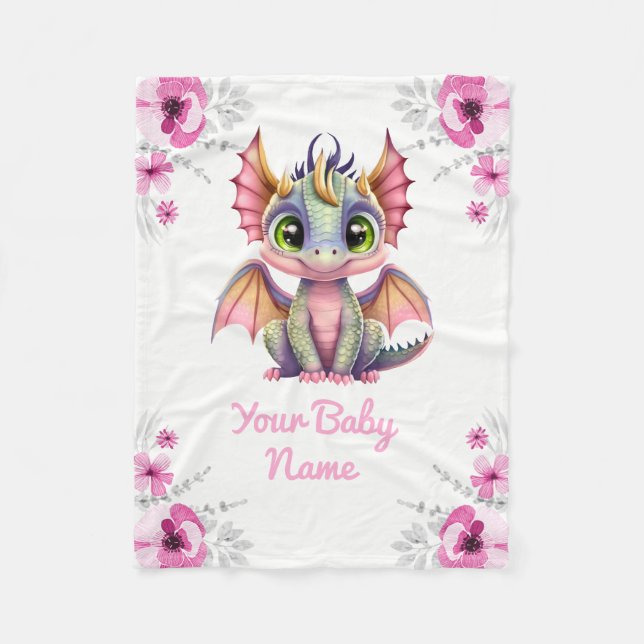 Baby Blanket Girl Dragon Namn Anpassningsbar Gift  Fleecefilt (Framsidan)
