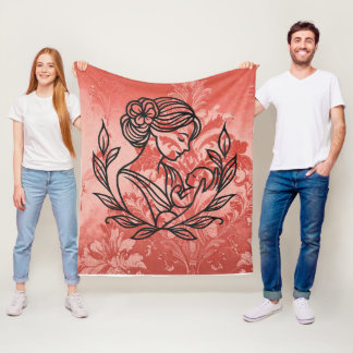 Baby Blanket – Mother and Child Floral Design Fleecefilt