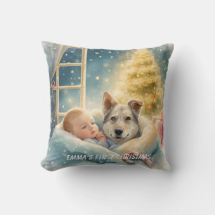 Baby & blåögd valp julkudde kudde