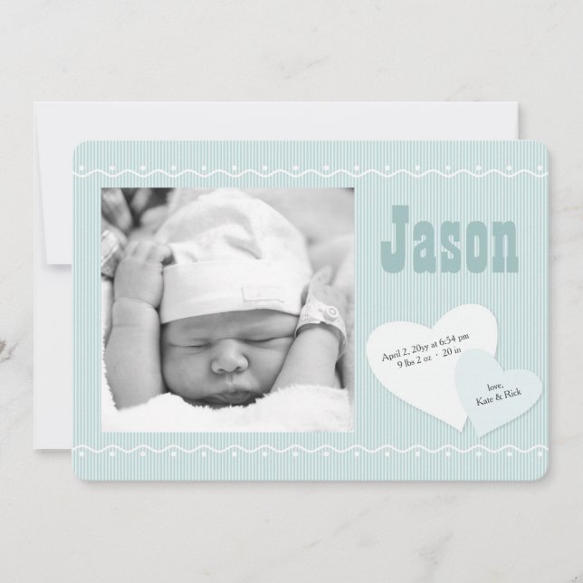Baby: Blått foto-födelsemeddelande Meddelande (Framsida)
