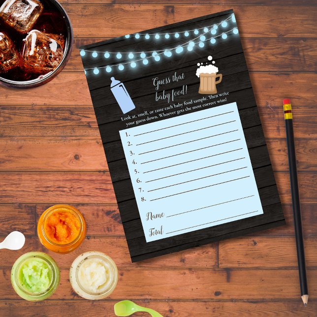 Baby-blått gissar Baby-matstötspel Inbjudningar (Skapare uppladdad)