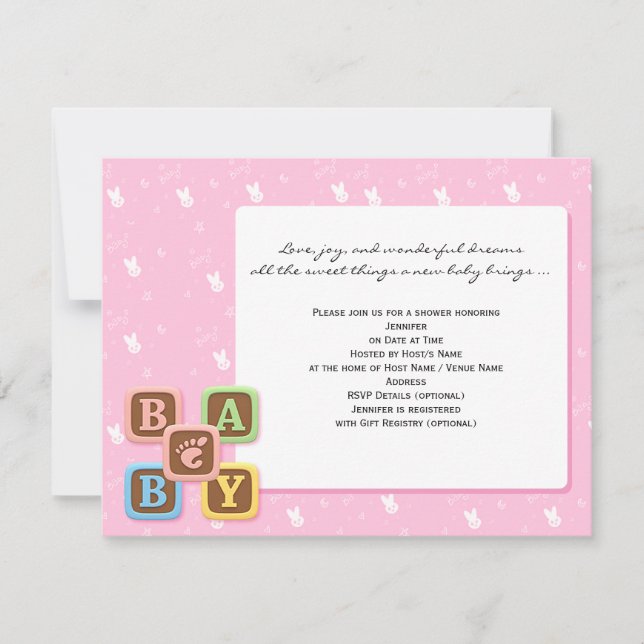 Baby blockerar inbjudan till Rosa Baby Shower (Framsida)