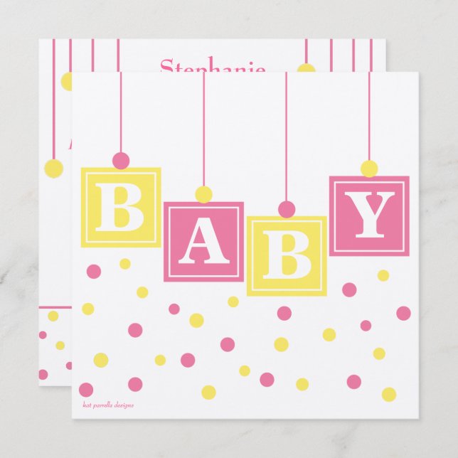 BABY blockerar Rosa Gult Flickbabyskor Inbjudningar (Fram/baksida)