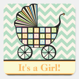Baby Blocks Barnvagn Announcement Sticker Fyrkantigt Klistermärke